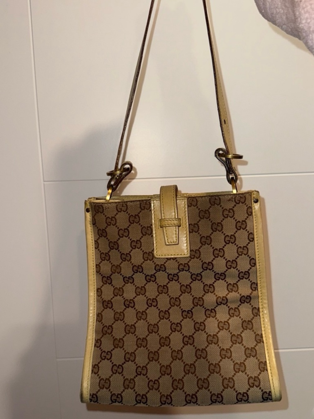 Gucci Brown GG Canvas Shoulder Bag with Beige Trim
